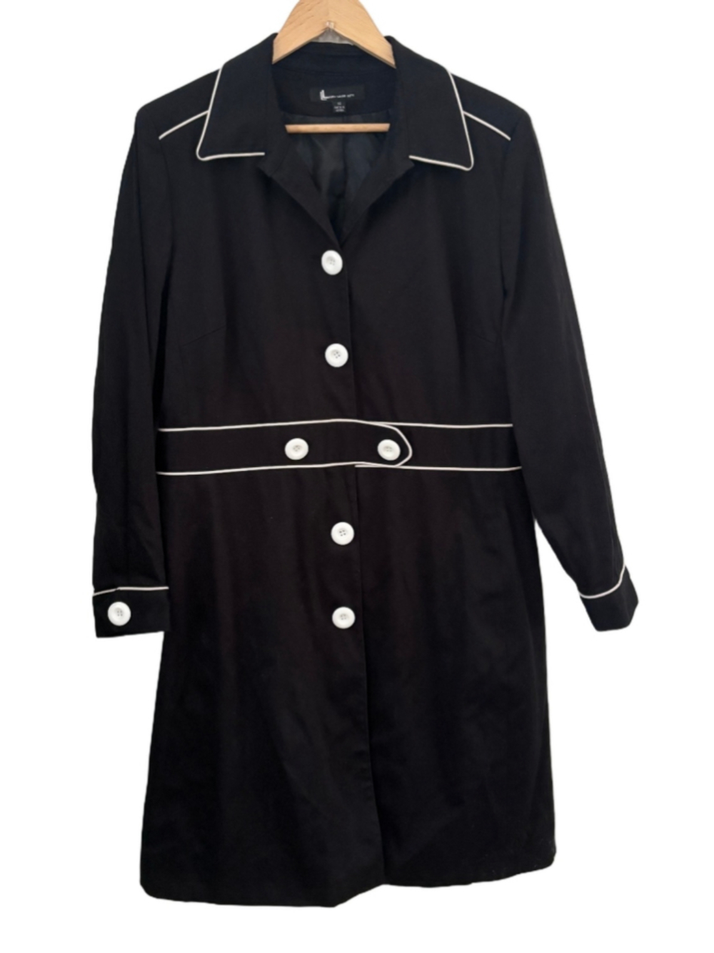 Larry Levine blk coat w wht piping SZ 18 old money preppy classic